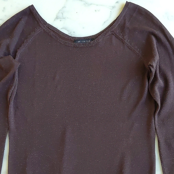 NWOT. The Limited Silk Rayon Nylon Blended Brown Sparkle Long Sleeve Knit Top. - Picture 4 of 5